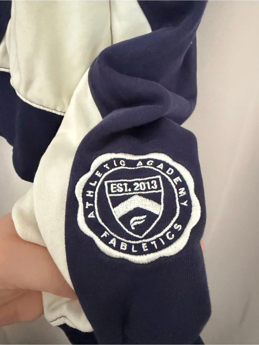 Fabletics Navy Blue & Cream Colorblock Full-Zip Jacket